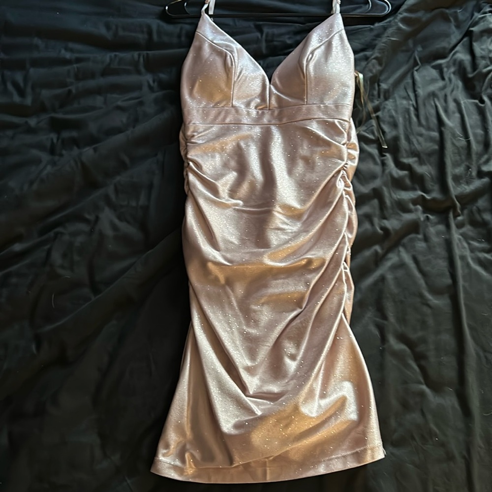 HONEY AND ROSIE Glitter V-Neck Faux Wrap Dress